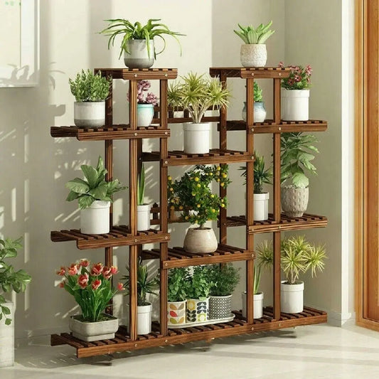 Multi-Tier Wooden Plant Shelf