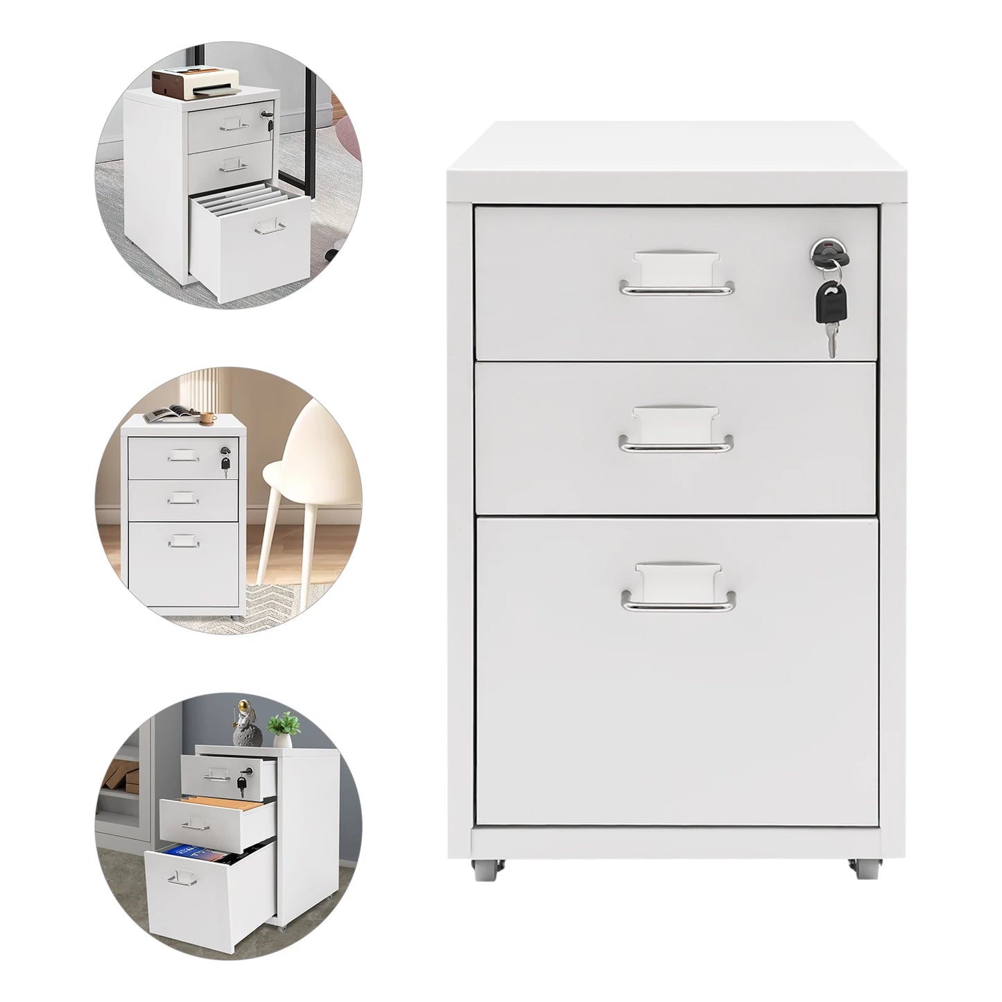 3-Tier Mobile Steel File Cabinet