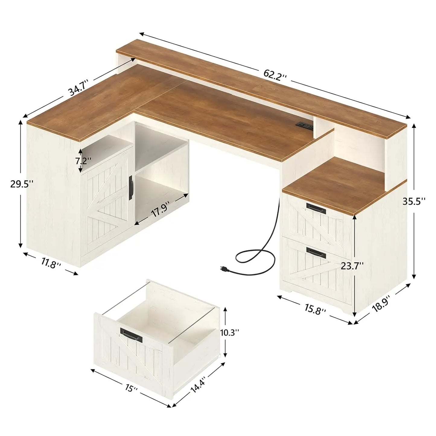 62-Inch Farmhouse L-Shaped Desk