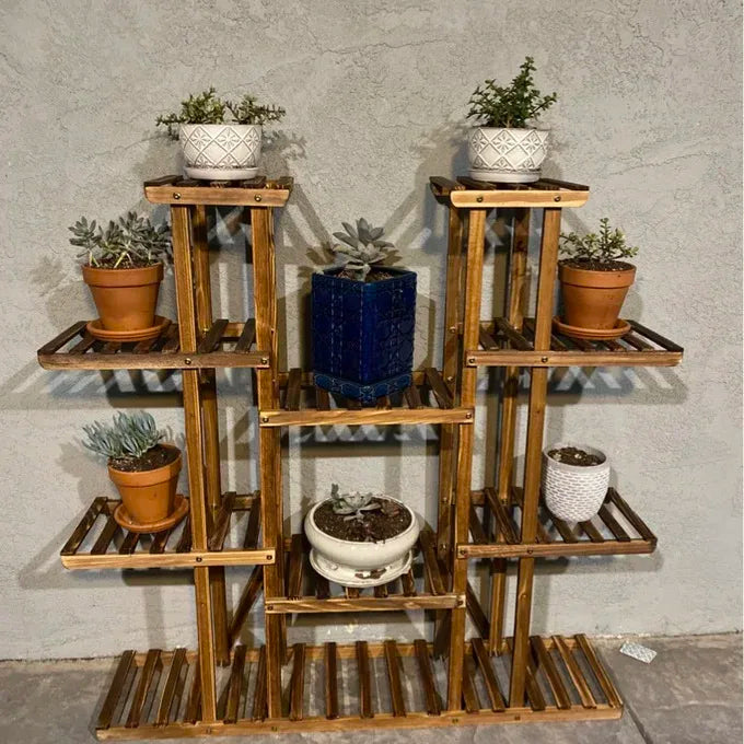 Multi-Tier Wooden Plant Shelf