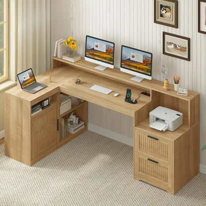 62-Inch Farmhouse L-Shaped Desk