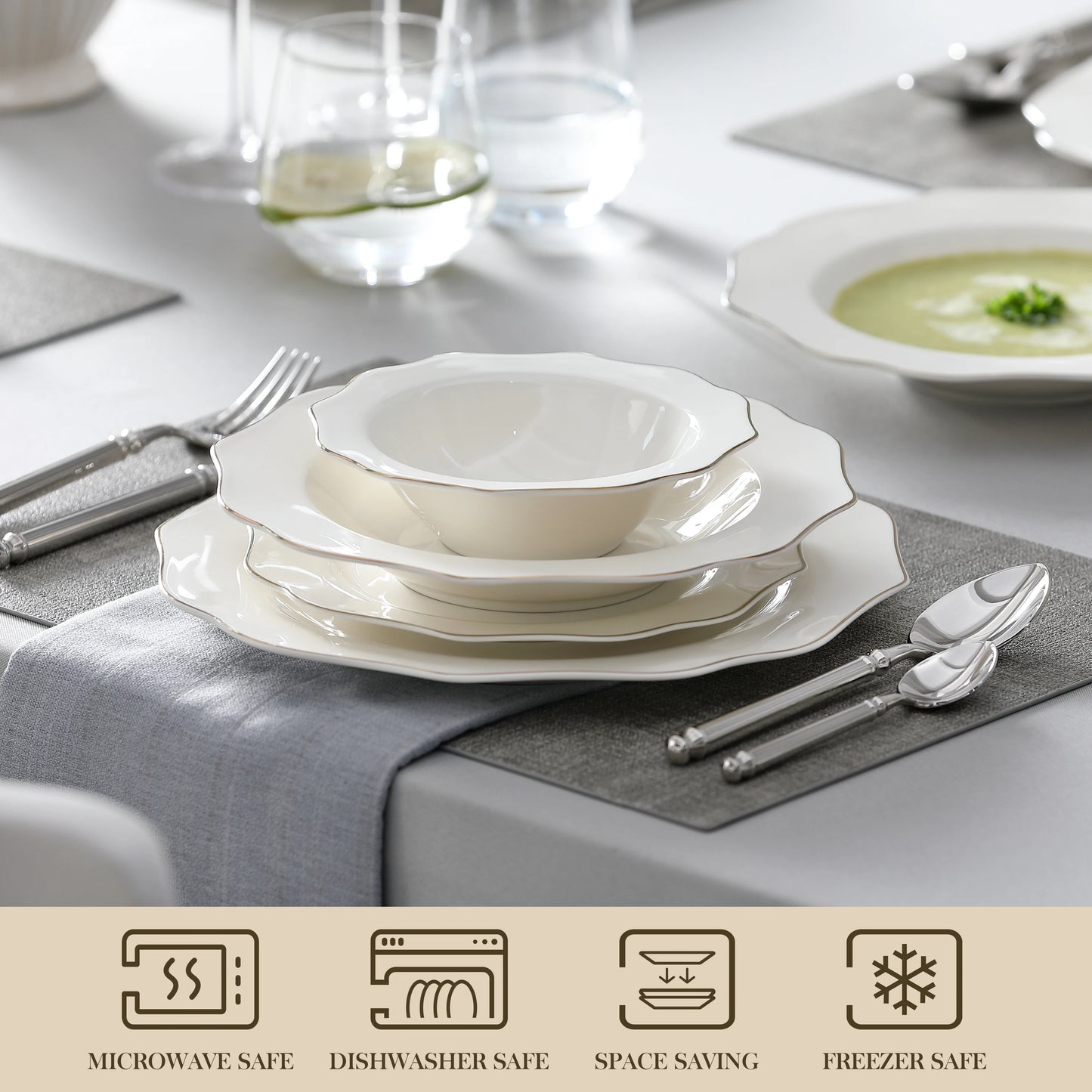 Golden Rim Porcelain Tableware Set