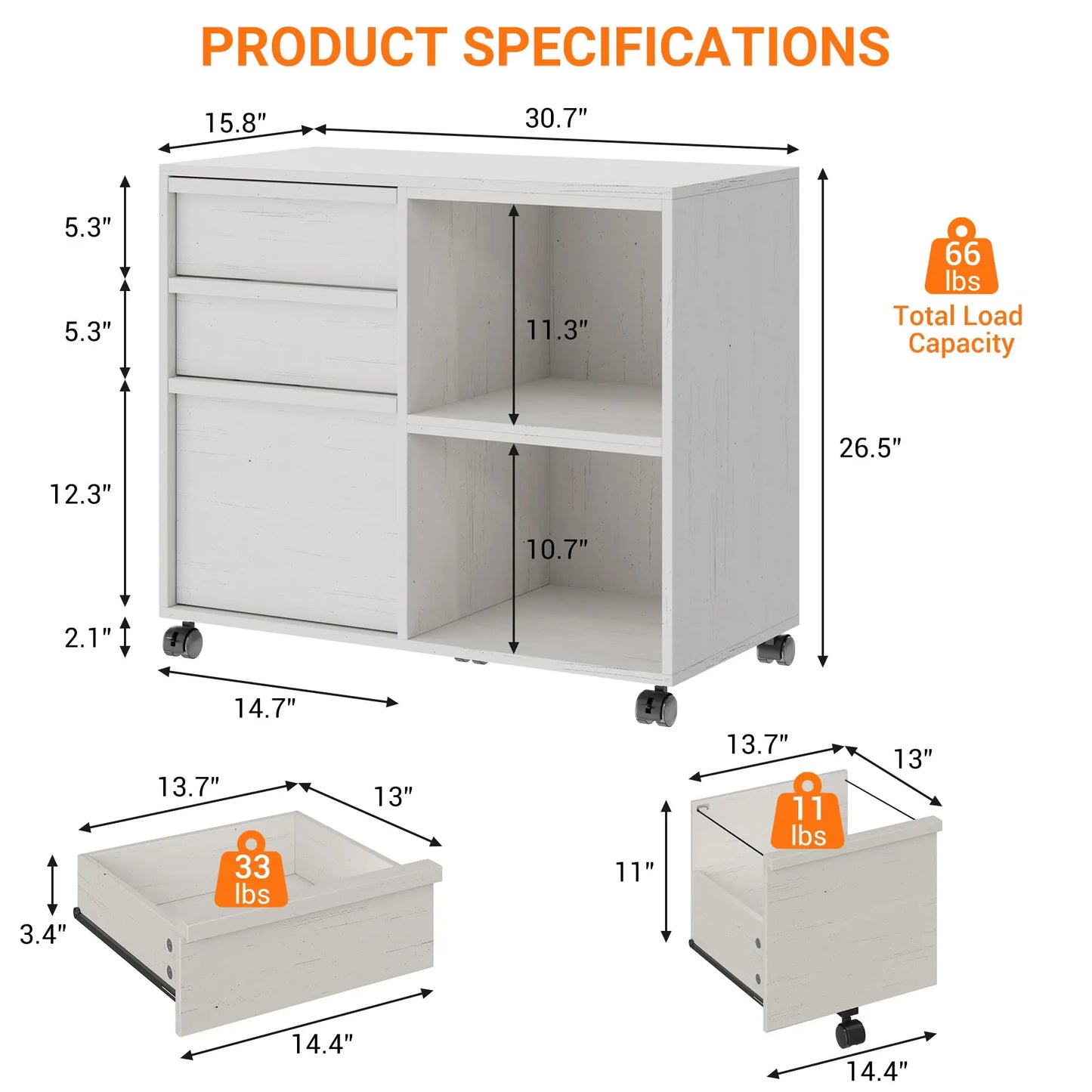 3-Drawer Rolling File Cabinet