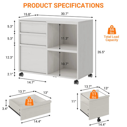 3-Drawer Rolling File Cabinet
