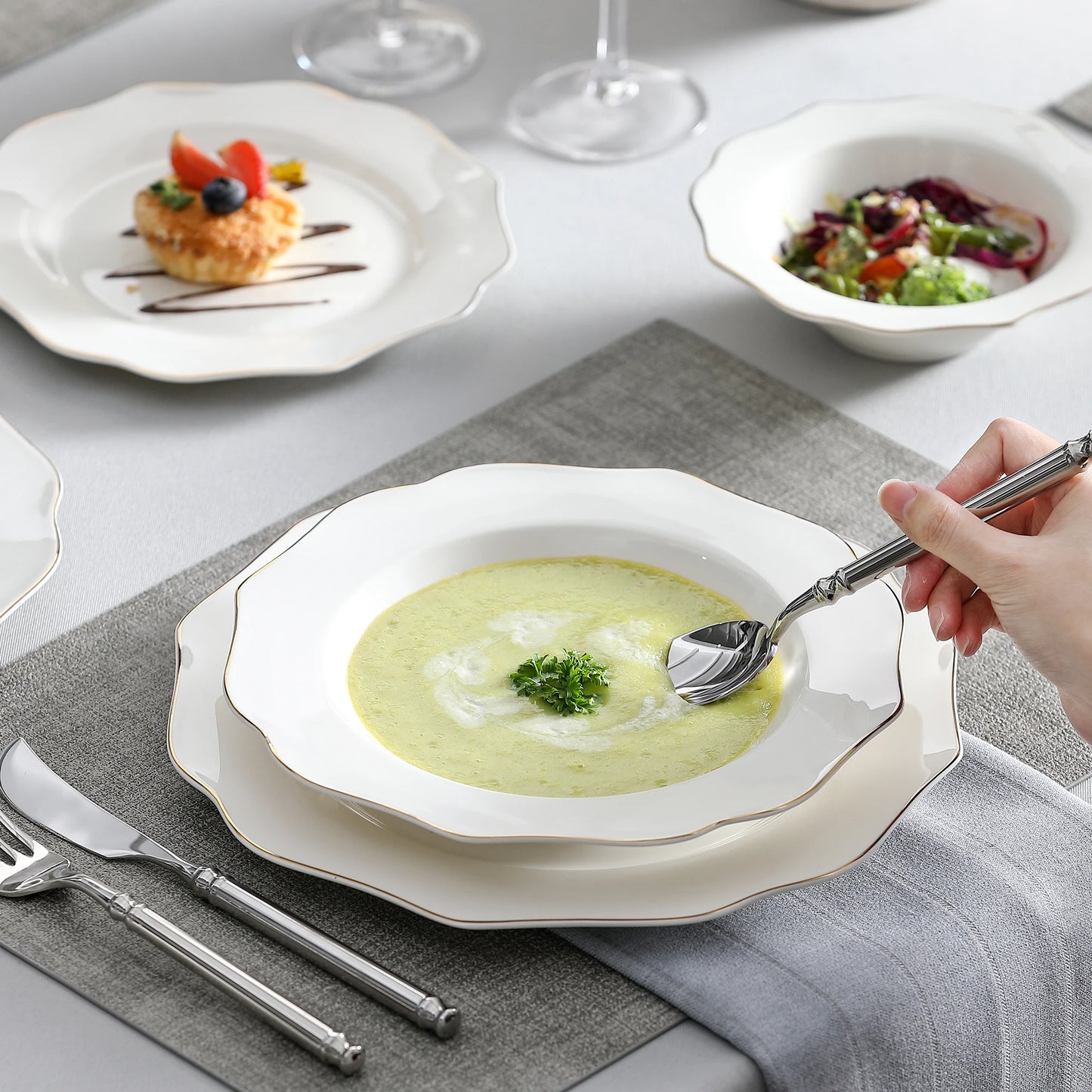 Golden Rim Porcelain Tableware Set