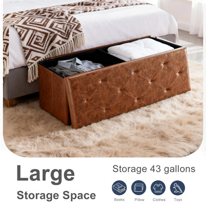 Folding Faux Leather Storage Bench