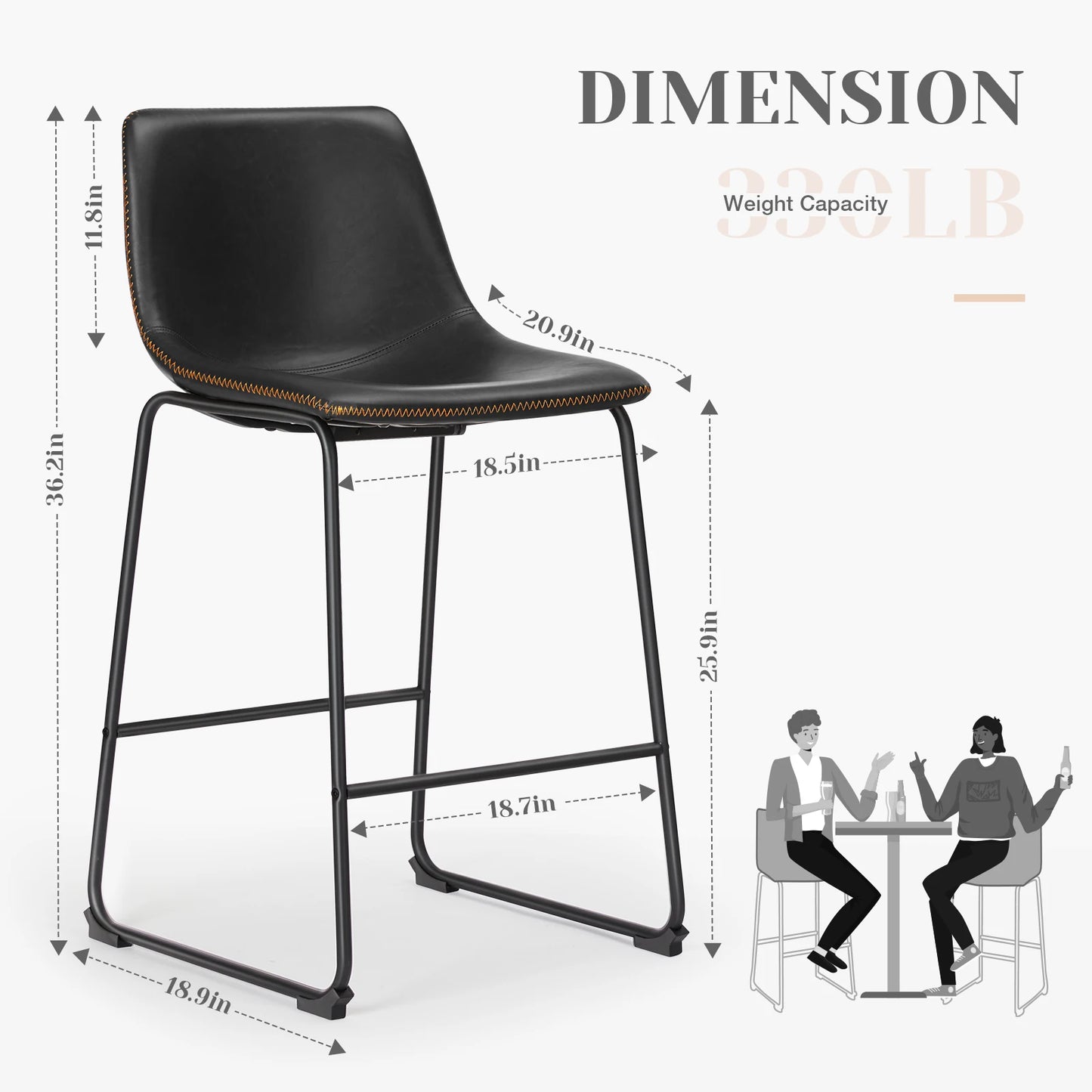 Set of 2 PU Leather Bar Stools