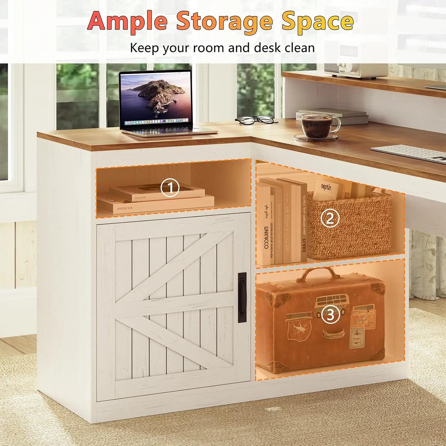 62-Inch Farmhouse L-Shaped Desk