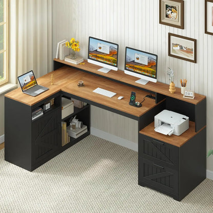 62-Inch Farmhouse L-Shaped Desk