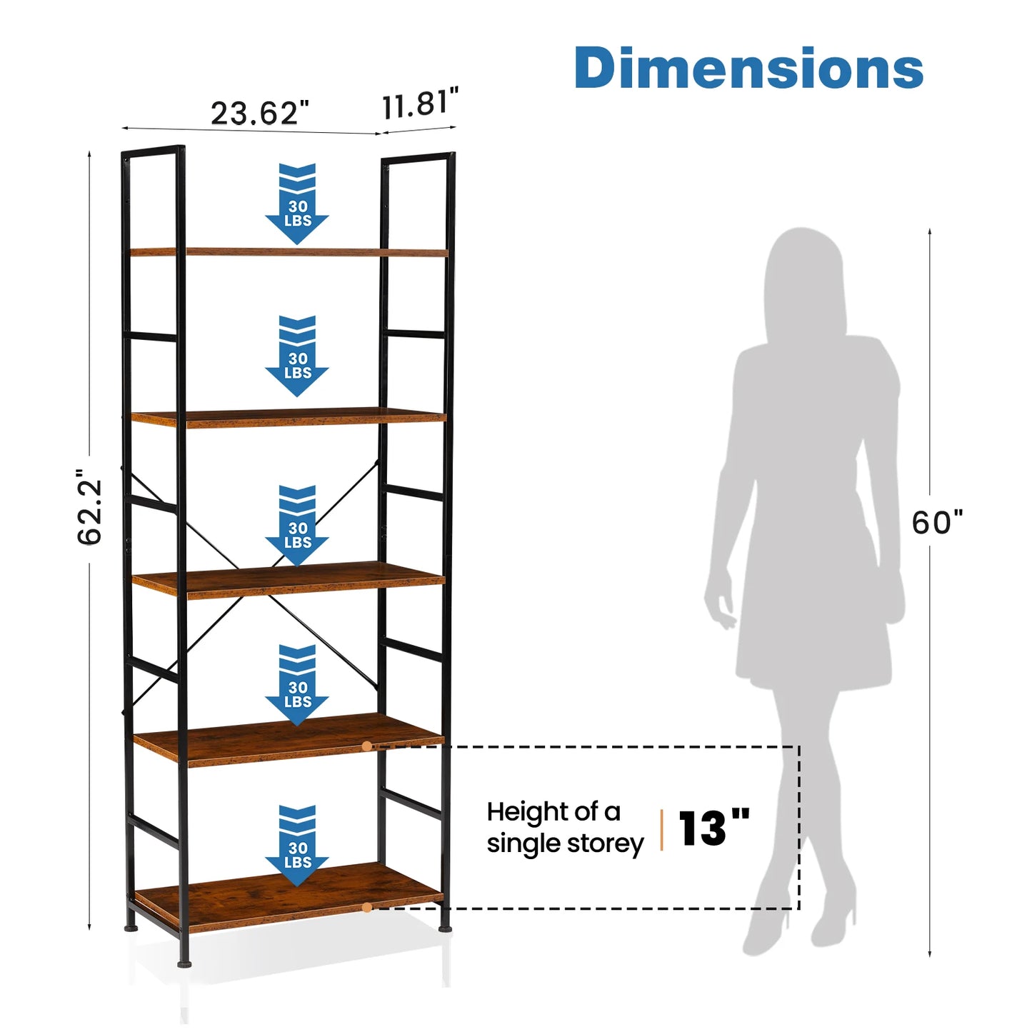 5-Tier Modern Bookcase