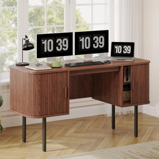 Mid-Century Fluted Storage Desk
