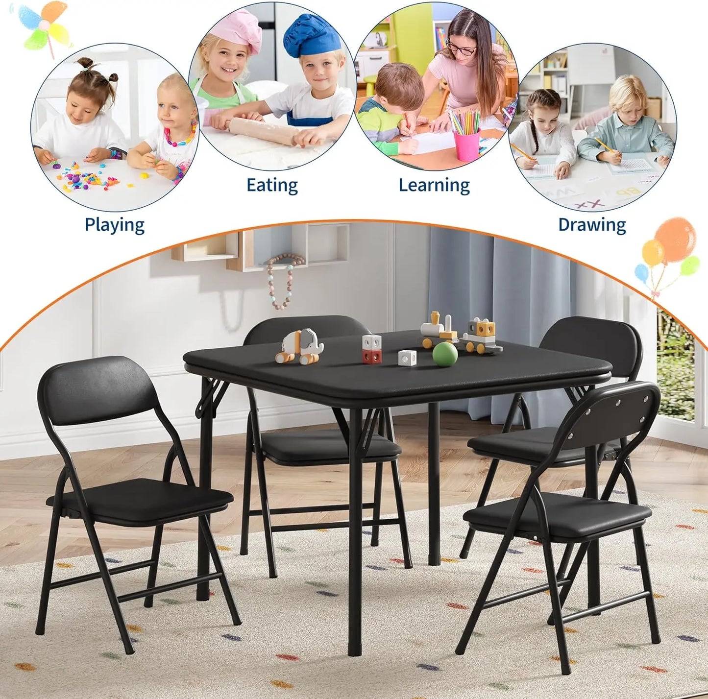 5-Piece Kids Folding Table & Chairs
