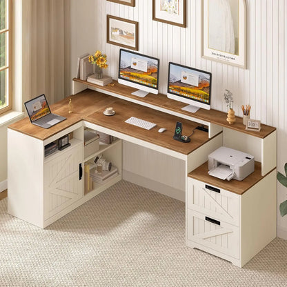 62-Inch Farmhouse L-Shaped Desk