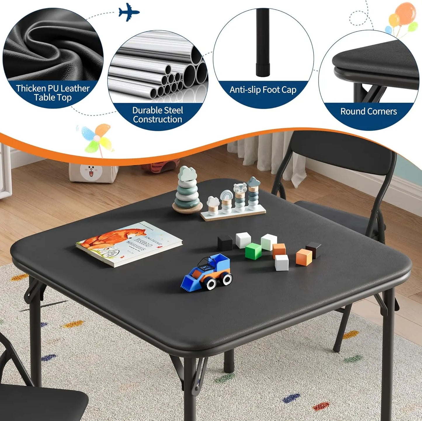5-Piece Kids Folding Table & Chairs