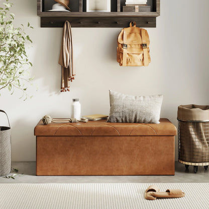 Folding Faux Leather Storage Bench