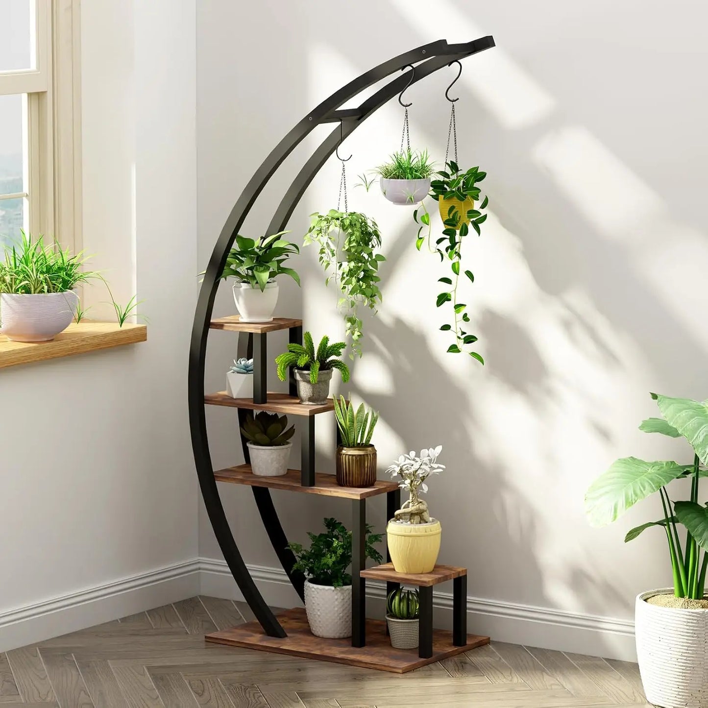 Set of 2 Half-Moon Plant Stands