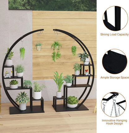 Set of 2 Half-Moon Plant Stands