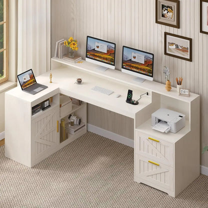 62-Inch Farmhouse L-Shaped Desk