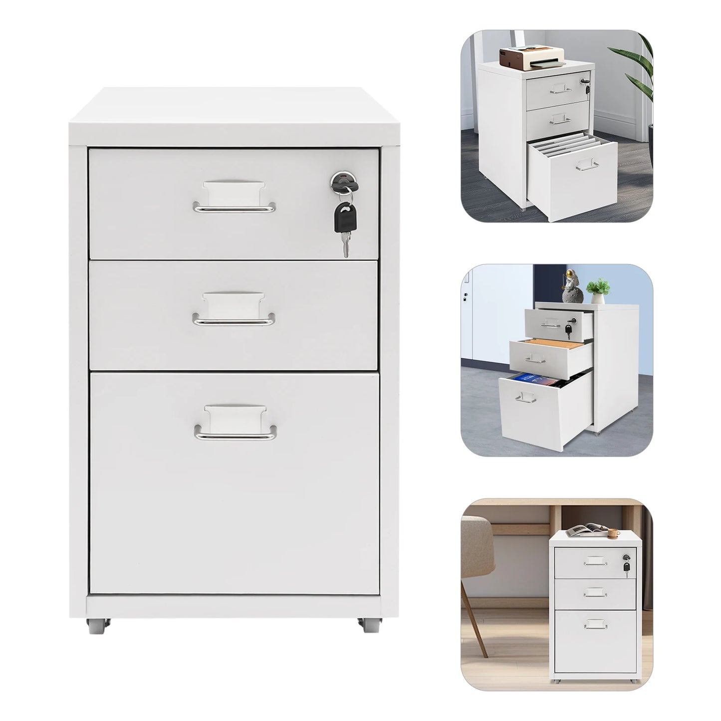 3-Tier Mobile Steel File Cabinet