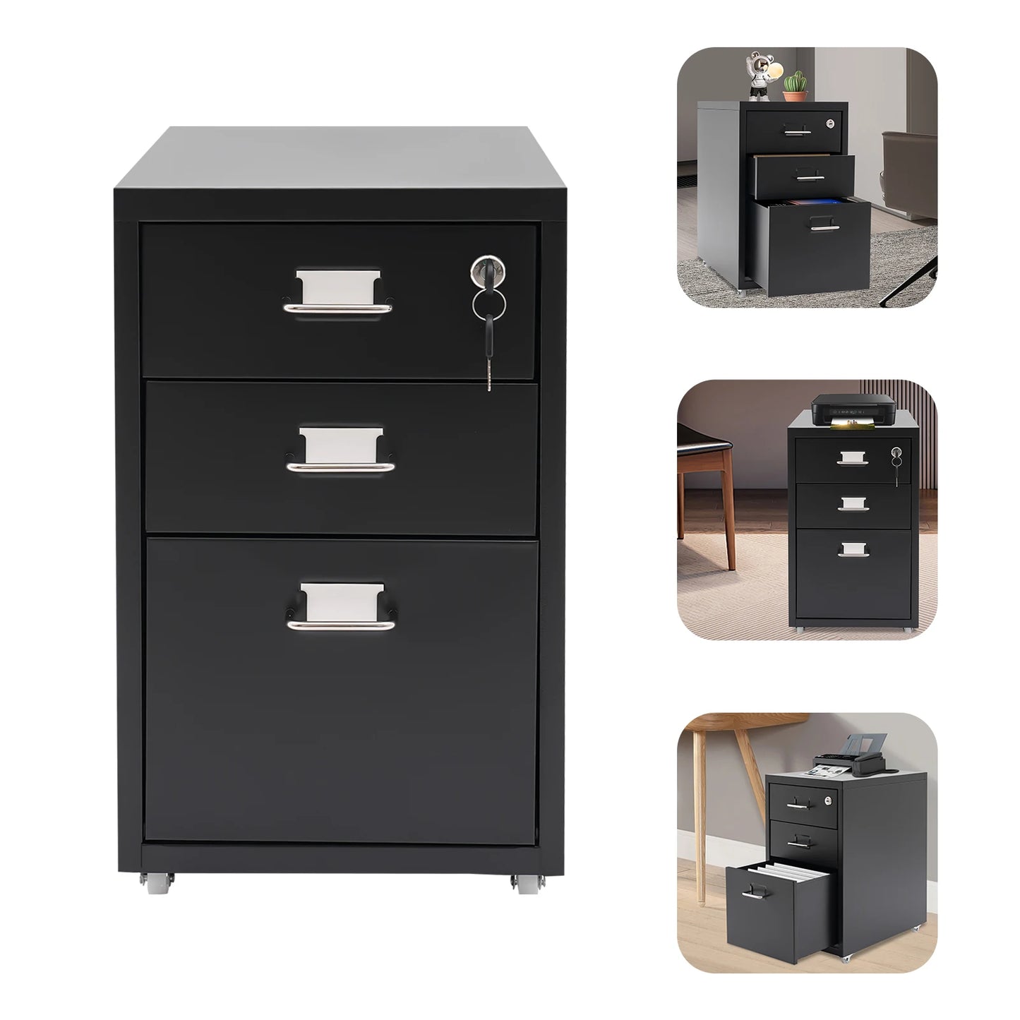 3-Tier Mobile Steel File Cabinet