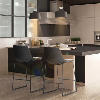 Set of 2 PU Leather Bar Stools