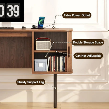 Mid-Century Fluted Storage Desk