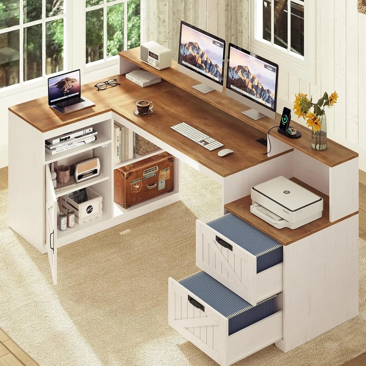 62-Inch Farmhouse L-Shaped Desk