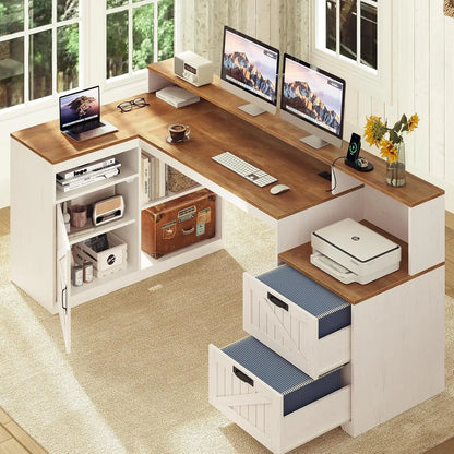 62-Inch Farmhouse L-Shaped Desk