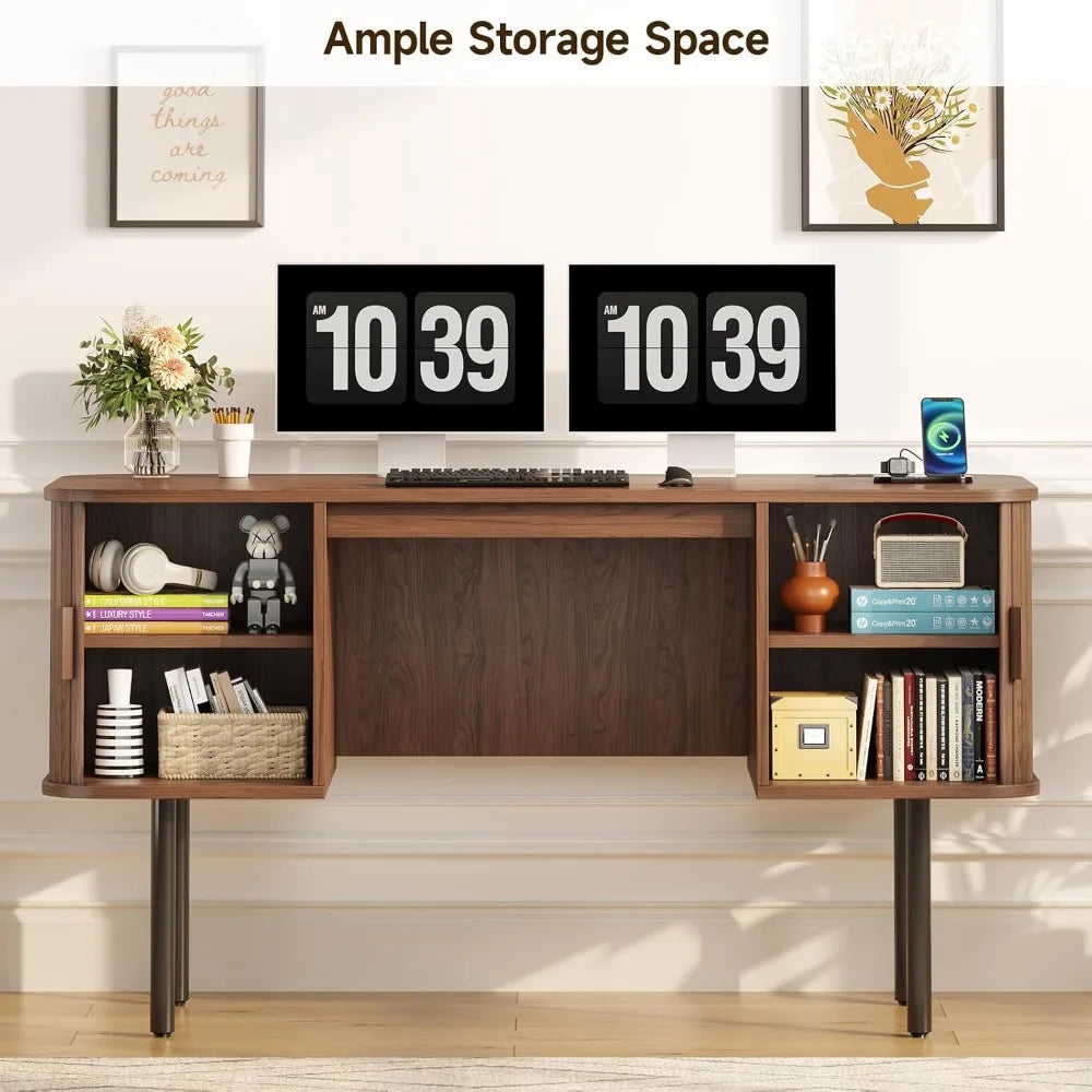 Mid-Century Fluted Storage Desk