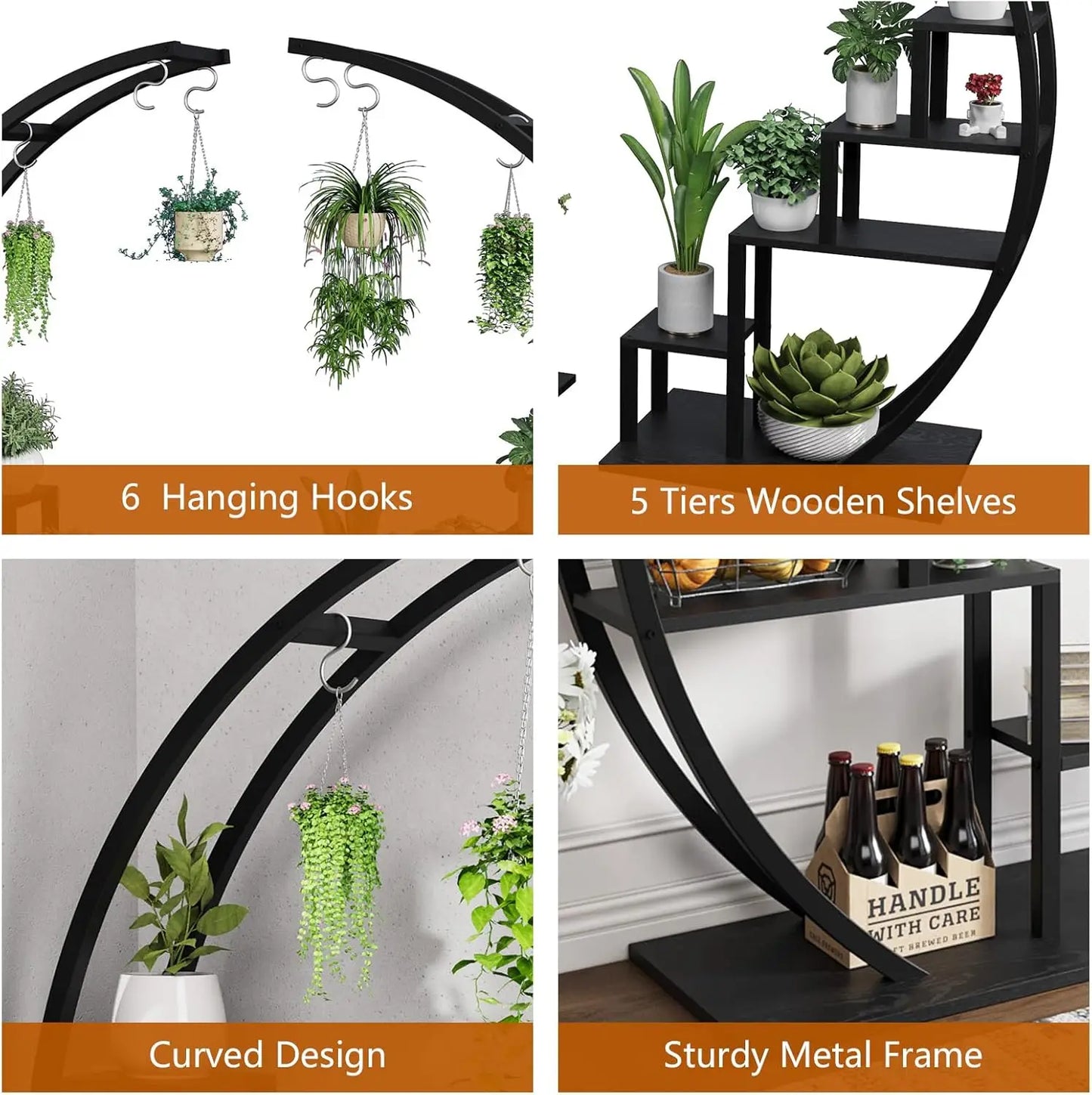 Set of 2 Half-Moon Plant Stands