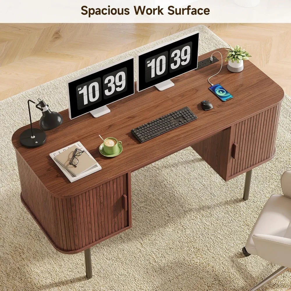 Mid-Century Fluted Storage Desk