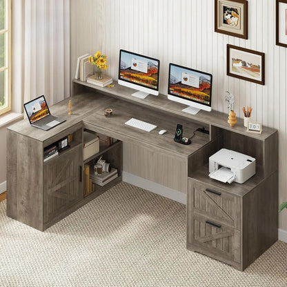 62-Inch Farmhouse L-Shaped Desk
