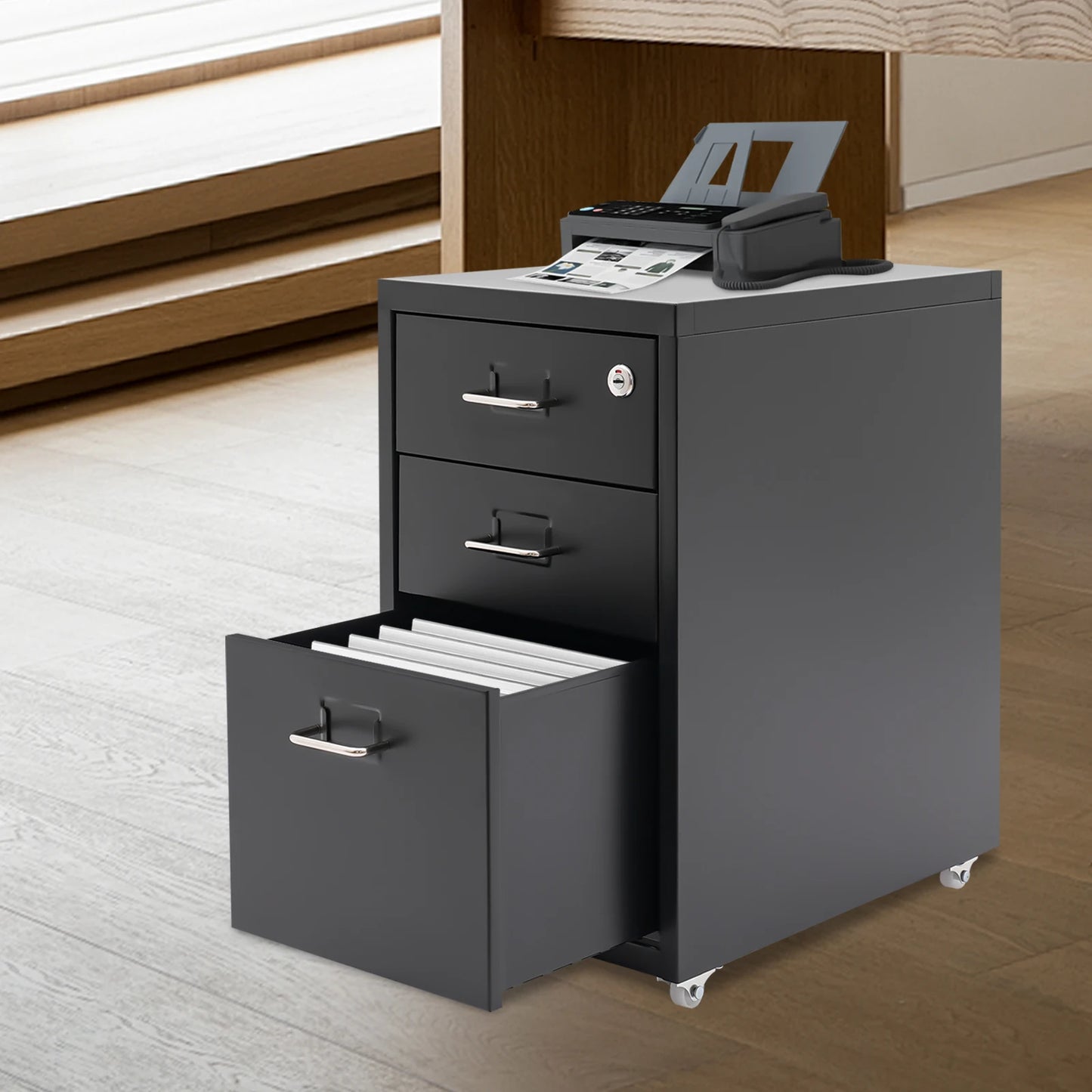 3-Tier Mobile Steel File Cabinet