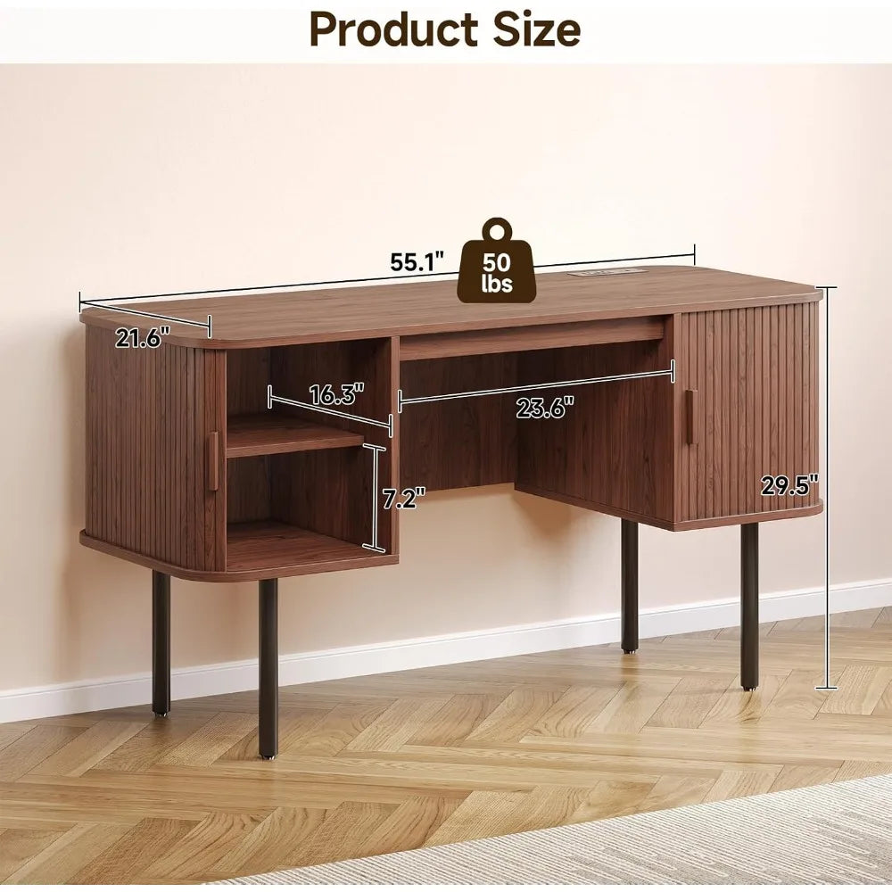 Mid-Century Fluted Storage Desk