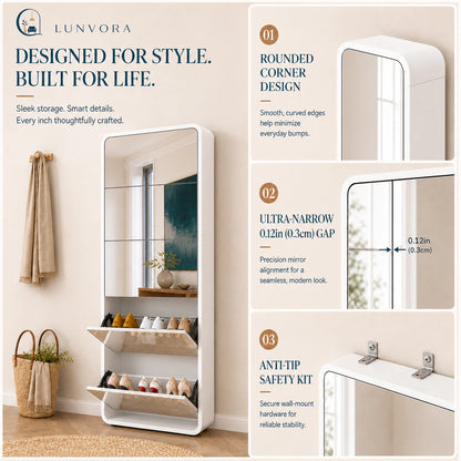 Full-Length Mirror Shoe Cabinet 5 Drawers