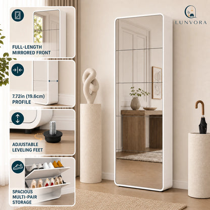 Full-Length Mirror Shoe Cabinet 5 Drawers