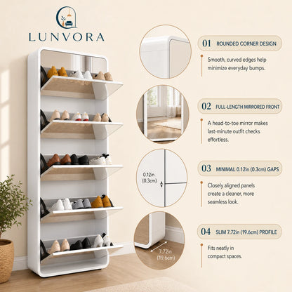 Full-Length Mirror Shoe Cabinet 5 Drawers