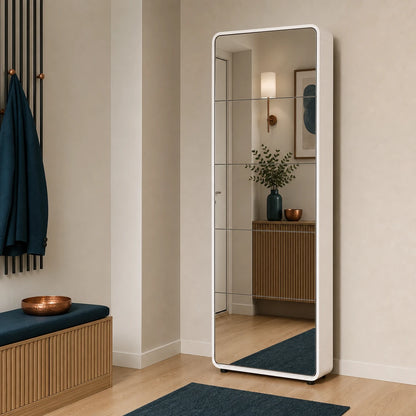 Full-length mirrored front of the five-drawer shoe cabinet