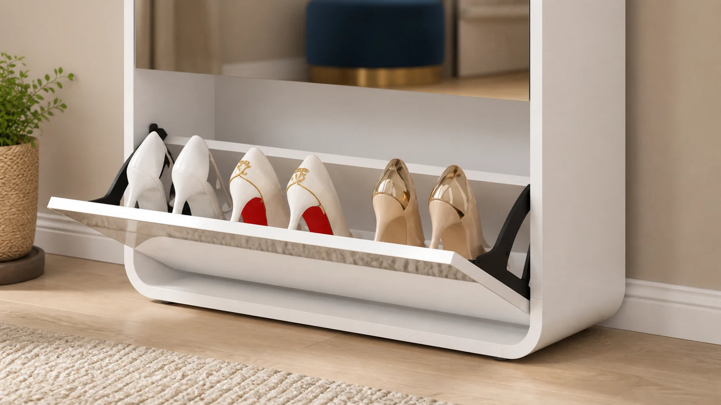 Five-drawer shoe storage capacity