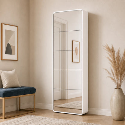 White five-drawer mirrored shoe cabinet lifestyle view